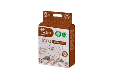 Velvet Paw TOFU litter for sterilised cats, with coconut charcoal,coconut and almond essence 