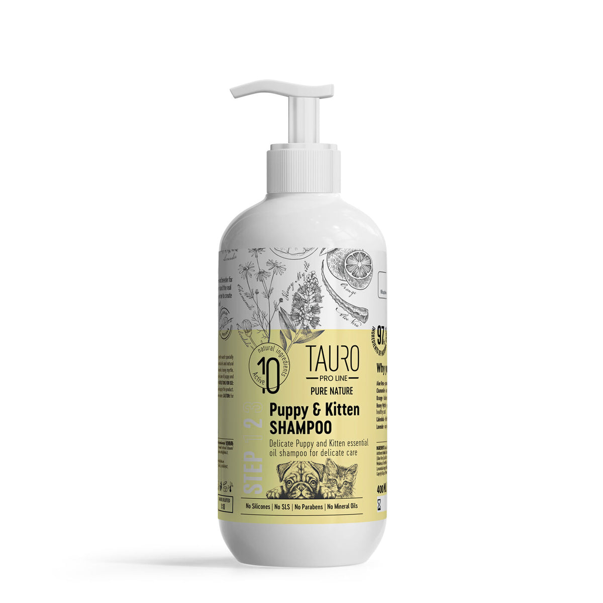 Tauro Pro Line Pure Nature Delicate Puppy & Kitten, maigs apmatojuma šampūns kucēniem un kaķēniem 